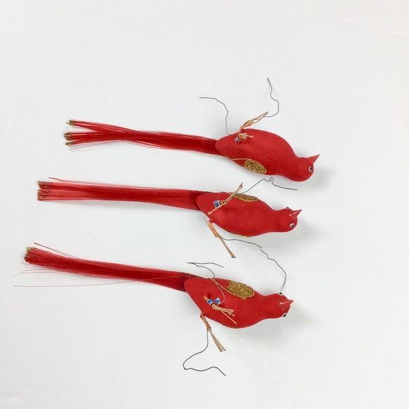 Vintage Christmas Ornaments Trio of Red Birds - Picture 6 of 8